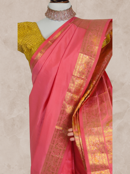 Pink Silk Saree with Zari Borders