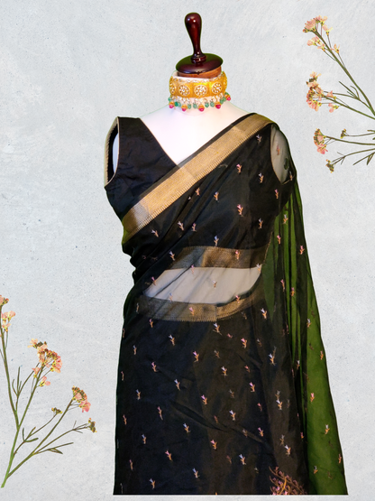 Black Organza Saree with Subtle Sheen and Beautiful Embroidery