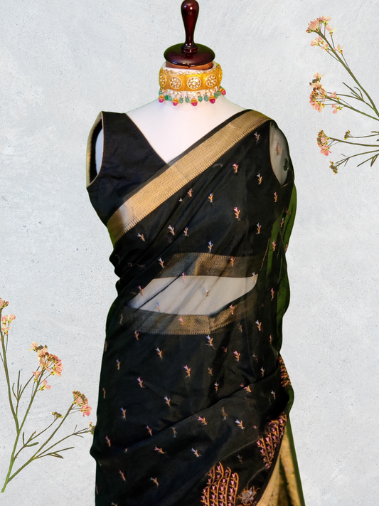 Black Organza Saree with Subtle Sheen and Beautiful Embroidery