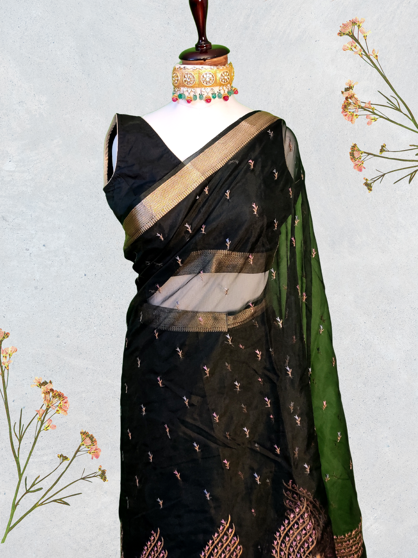 Black Organza Saree with Subtle Sheen and Beautiful Embroidery