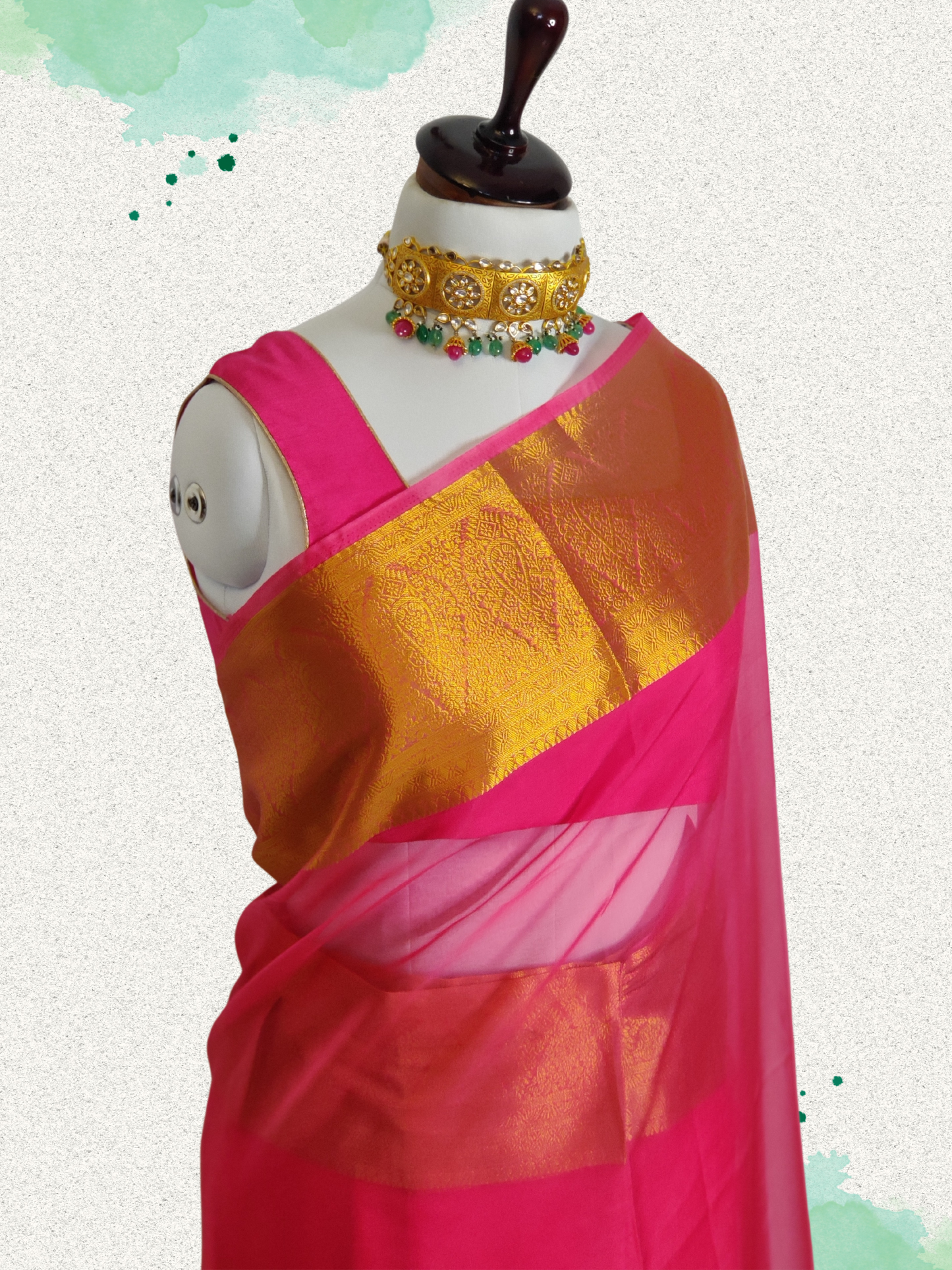 Elegant Pink Organza Saree with Golden Zari Borders