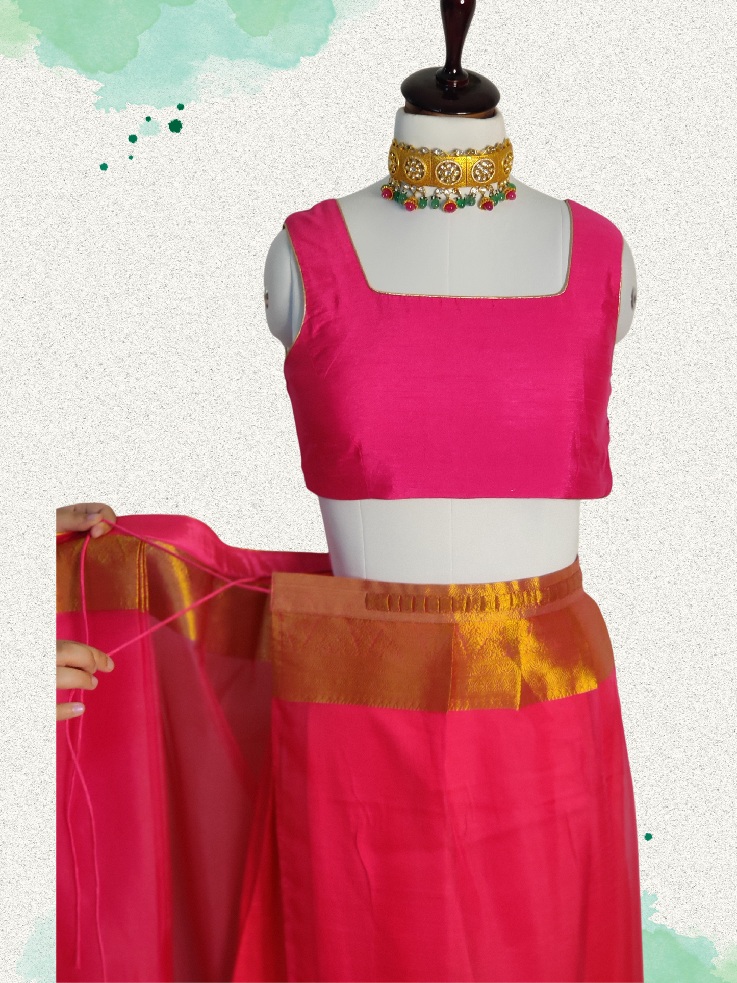 Elegant Pink Organza Saree with Golden Zari Borders