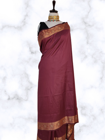 Royal Purple Silk Saree with Zari Borders