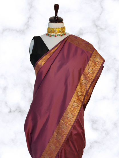 Royal Purple Silk Saree with Zari Borders