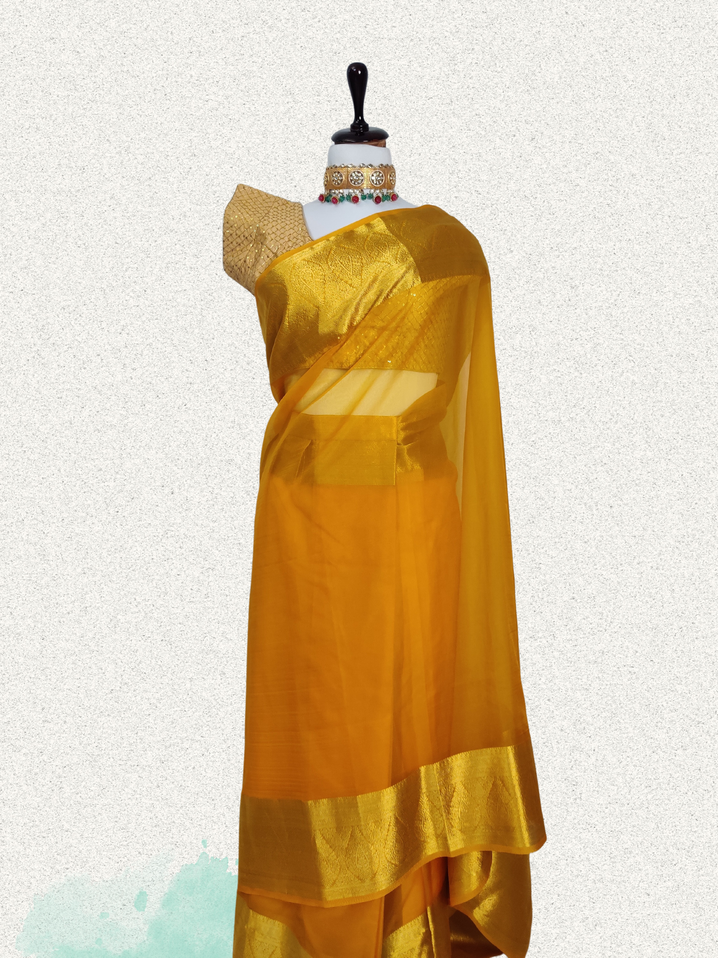 Radiant Yellow Organza Saree with Intricate Golden Zari Borders