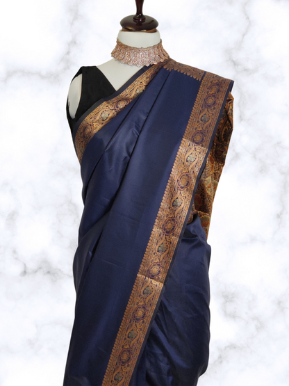 Royal Blue Silk Saree with Zari Borders