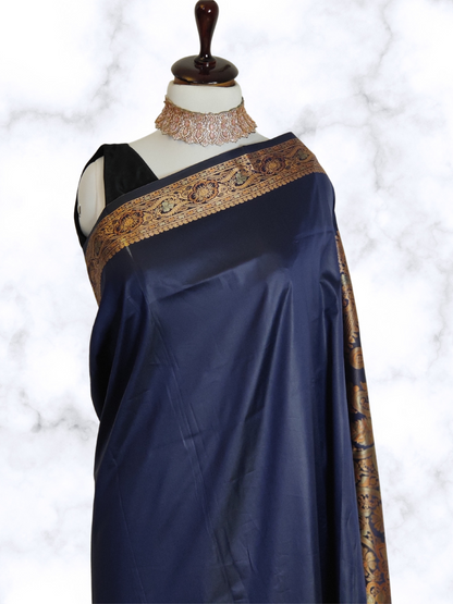 Royal Blue Silk Saree with Zari Borders