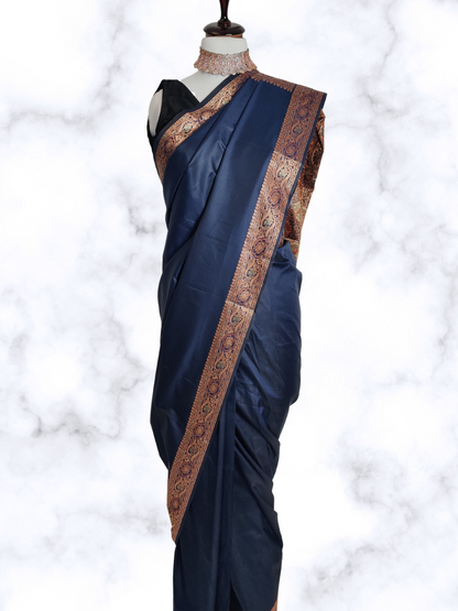 Royal Blue Silk Saree with Zari Borders