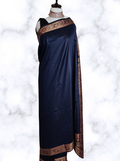 Royal Blue Silk Saree with Zari Borders