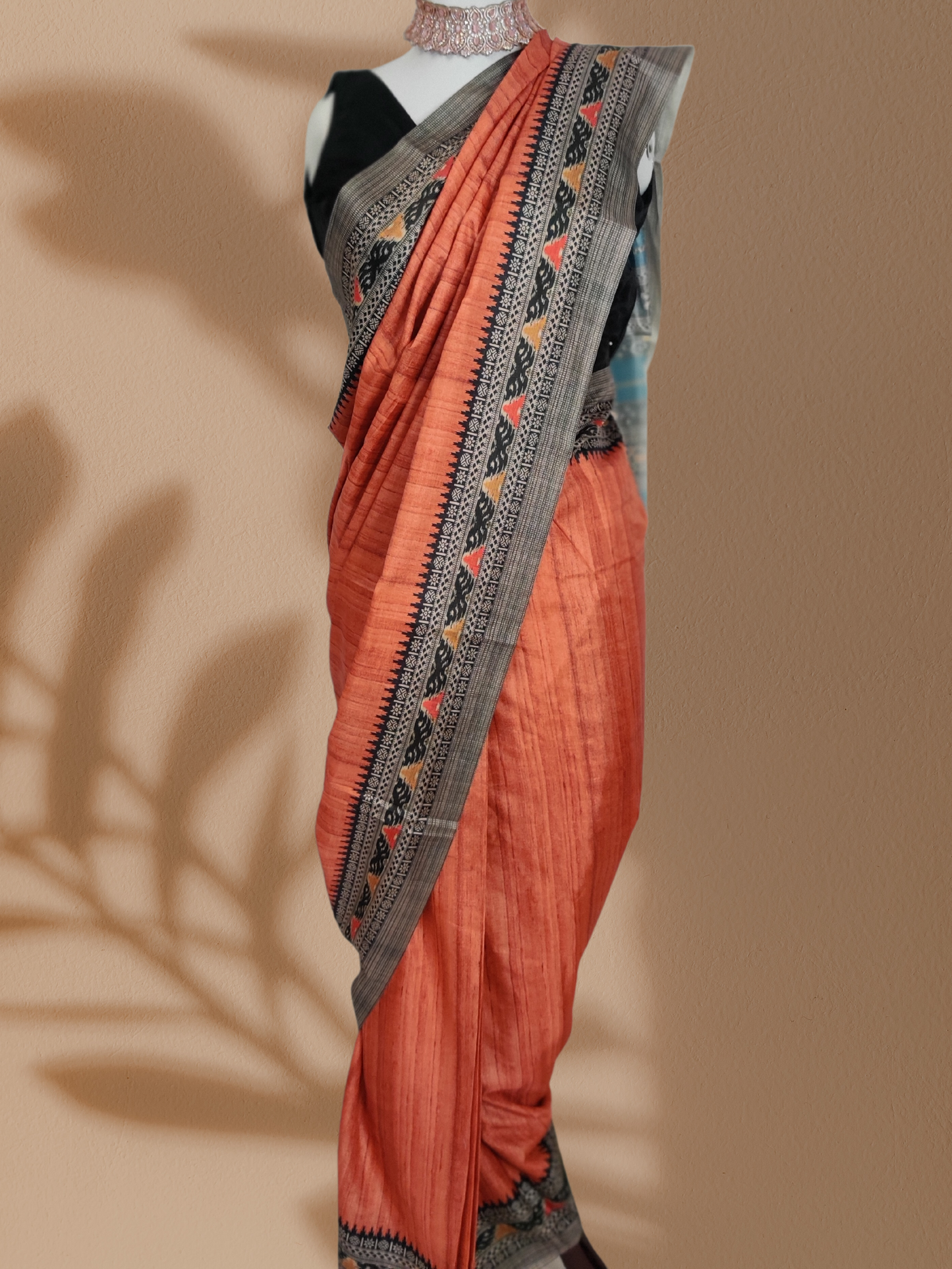 Brick Red/Orange Manipuri Silk Saree with Enchanting Madhubani Print Borders