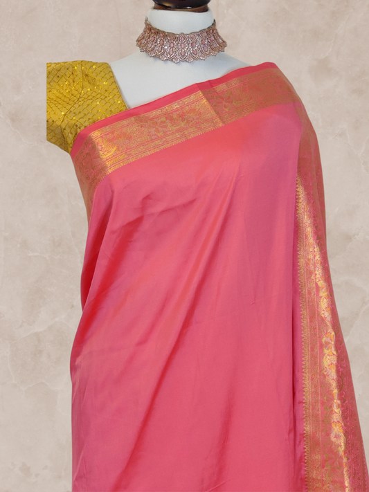 Pink Silk Saree with Zari Borders