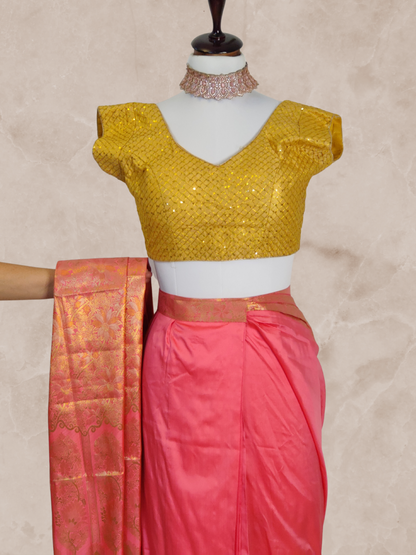 Pink Silk Saree with Zari Borders