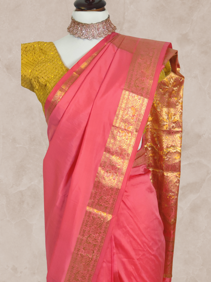 Pink Silk Saree with Zari Borders