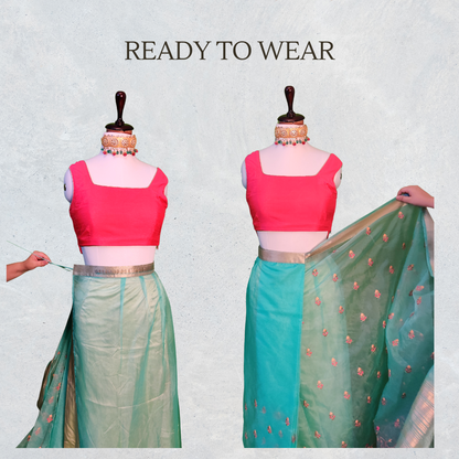 Fountain Blue Organza Saree with Subtle Sheen and Beautiful Embroidery